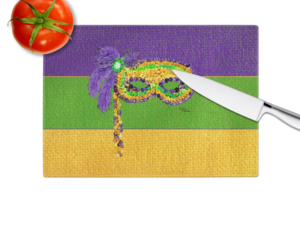 Mardi Gras Cutting Board Tempered Glass Kitchen Cutting Surface, Heat Resistant Chopping, Non-Slip Feet, Food Prep & Serving