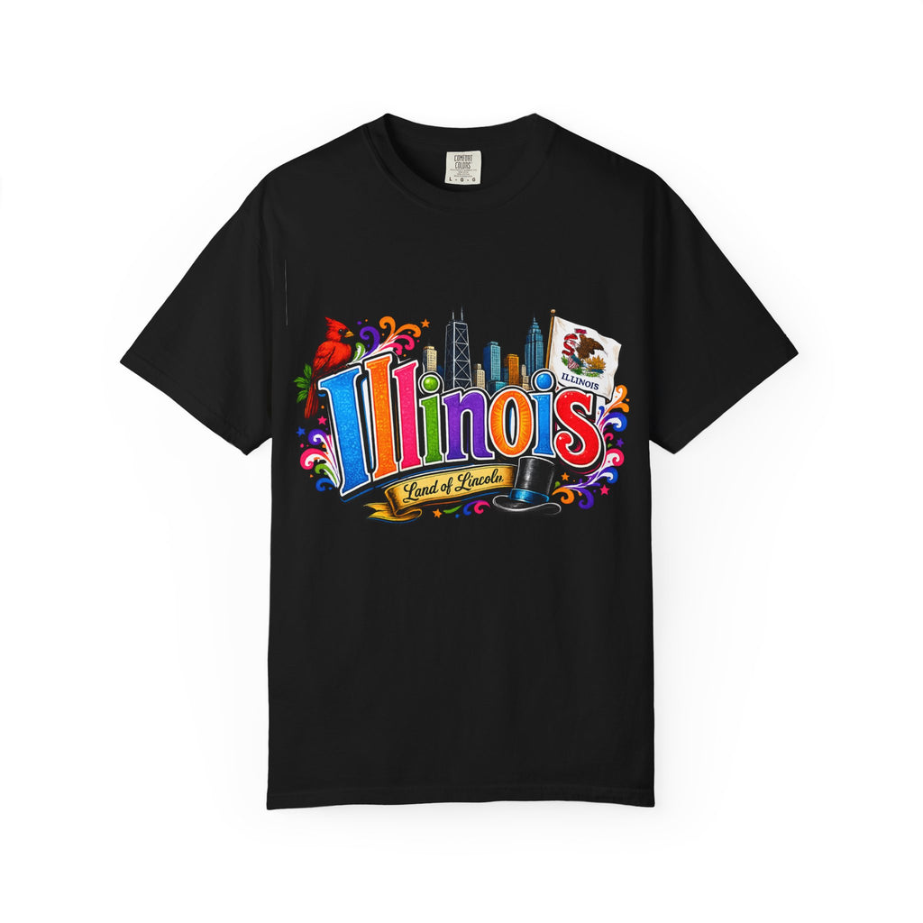 Illinois state skyline tee | Illinois T-shirt with cardinal and state flag