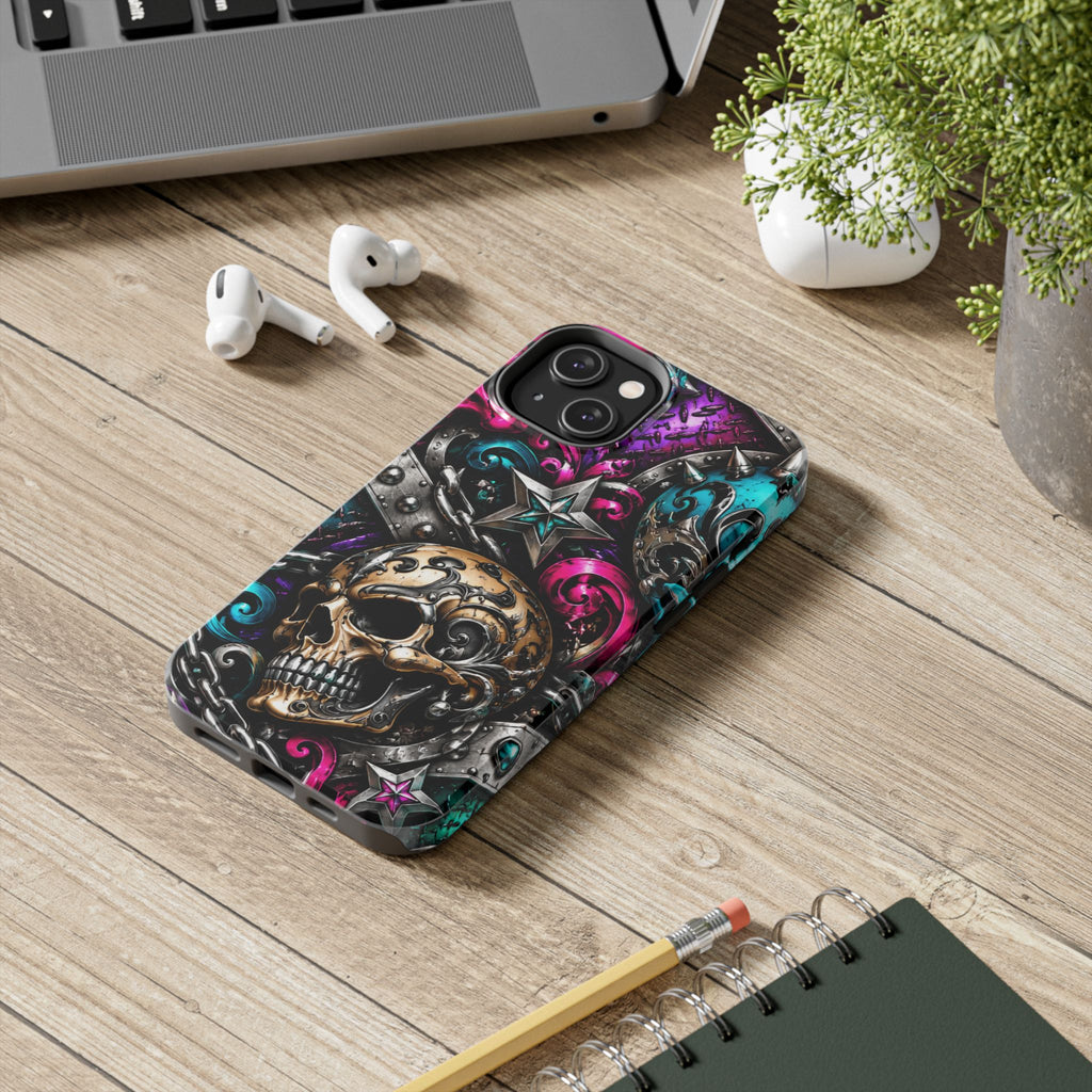 Skull & Stars Tough Phone Case | Colorful Gothic Skull Phone Case