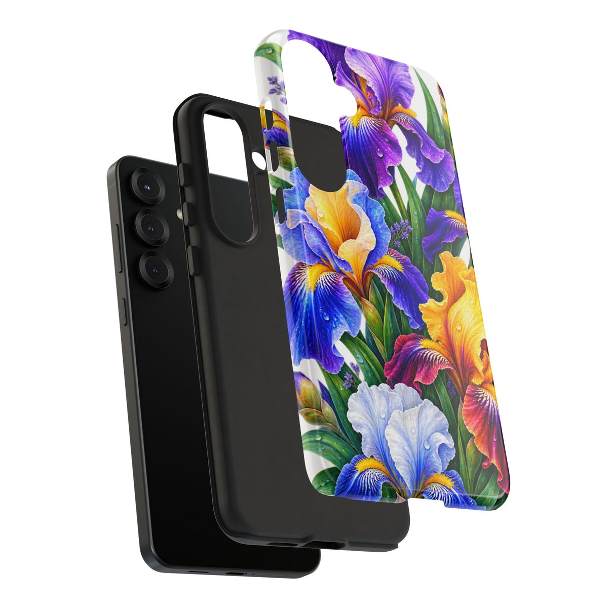 Floral Iris Tough Phone Case — Colorful Watercolor Iris Protective Cover