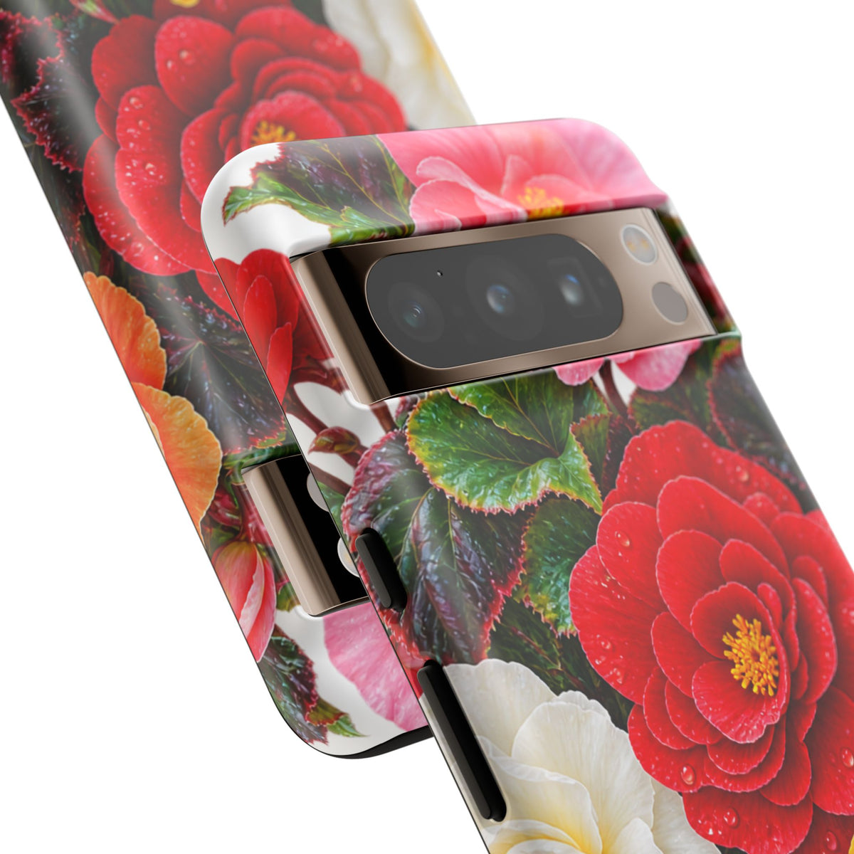 Floral Begonia Phone Case — Vibrant Red, Pink & Yellow Blossom Protective Cover