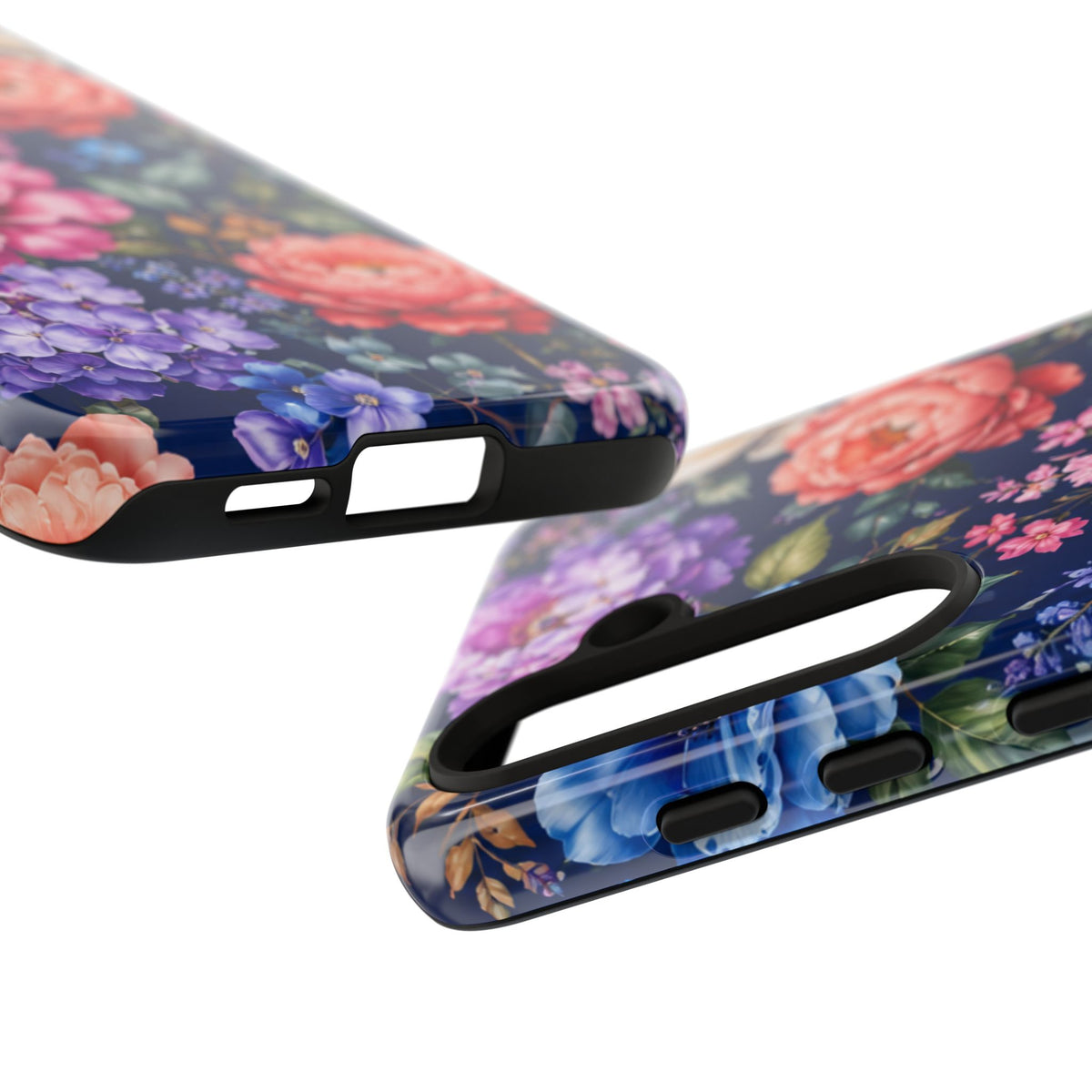Floral Tough Phone Case – Vibrant Garden Flowers on Navy