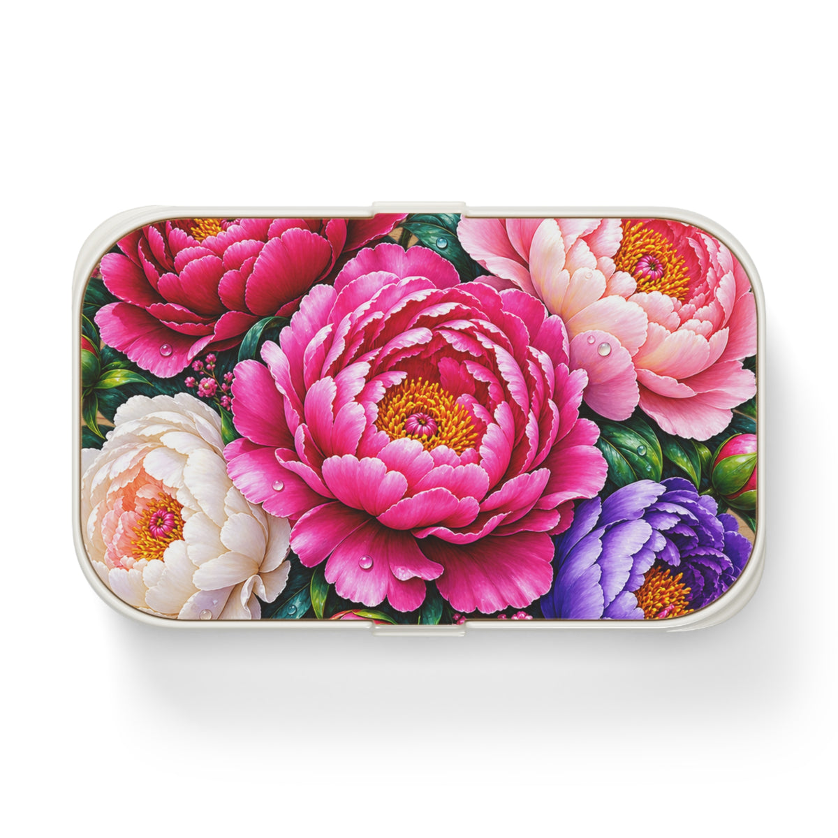 Floral Peony Bento Lunch Box — Compact Japanese-Style Lunchbox with Colorful Peony Design