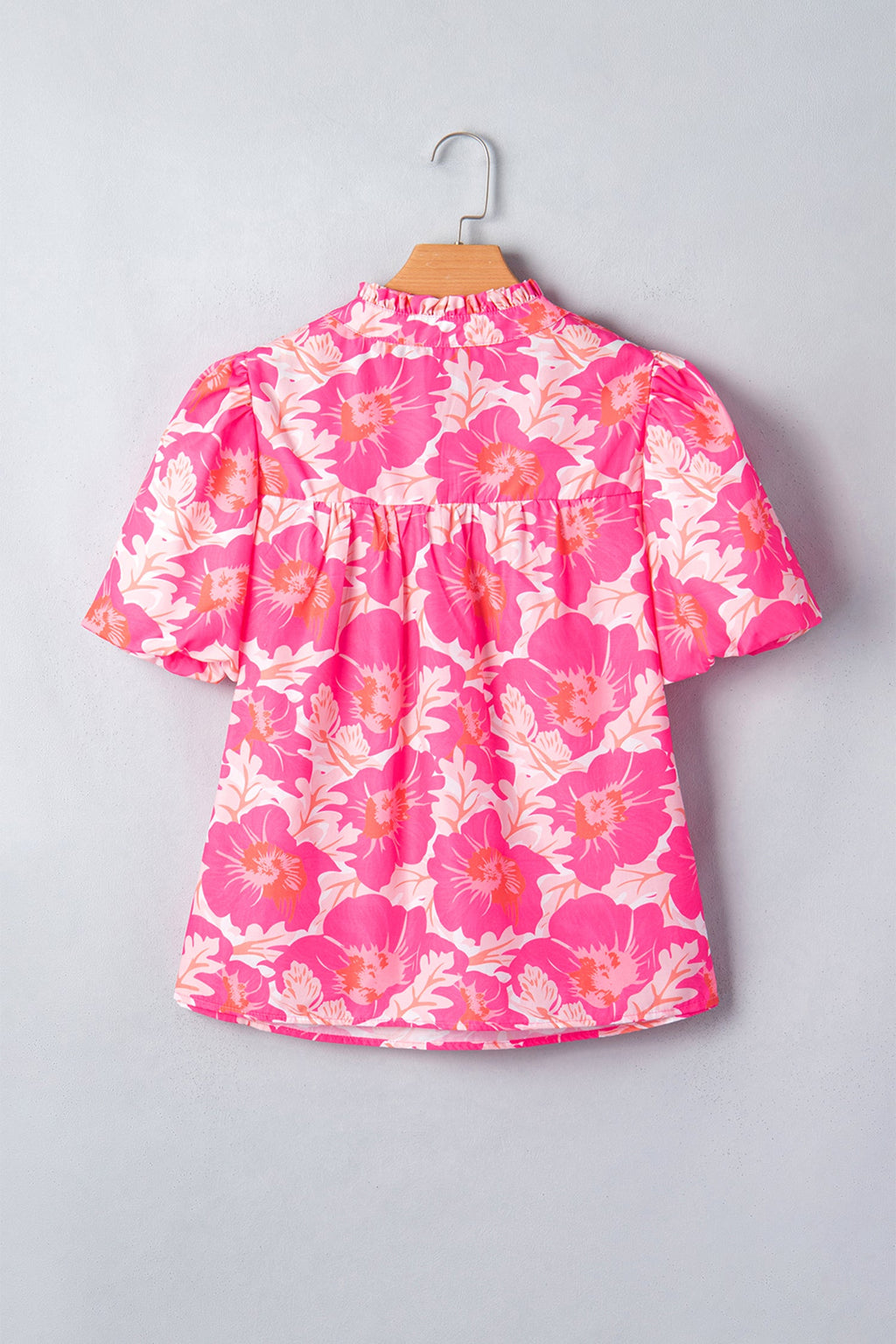Floral Frilled V-Neck Bubble Sleeve Babydoll Blouse