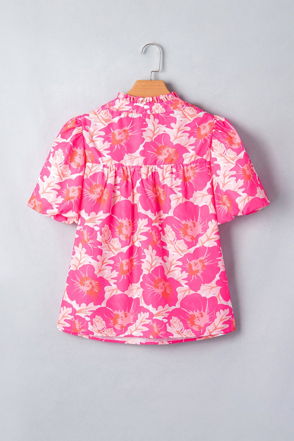 Floral Frilled V-Neck Bubble Sleeve Babydoll Blouse