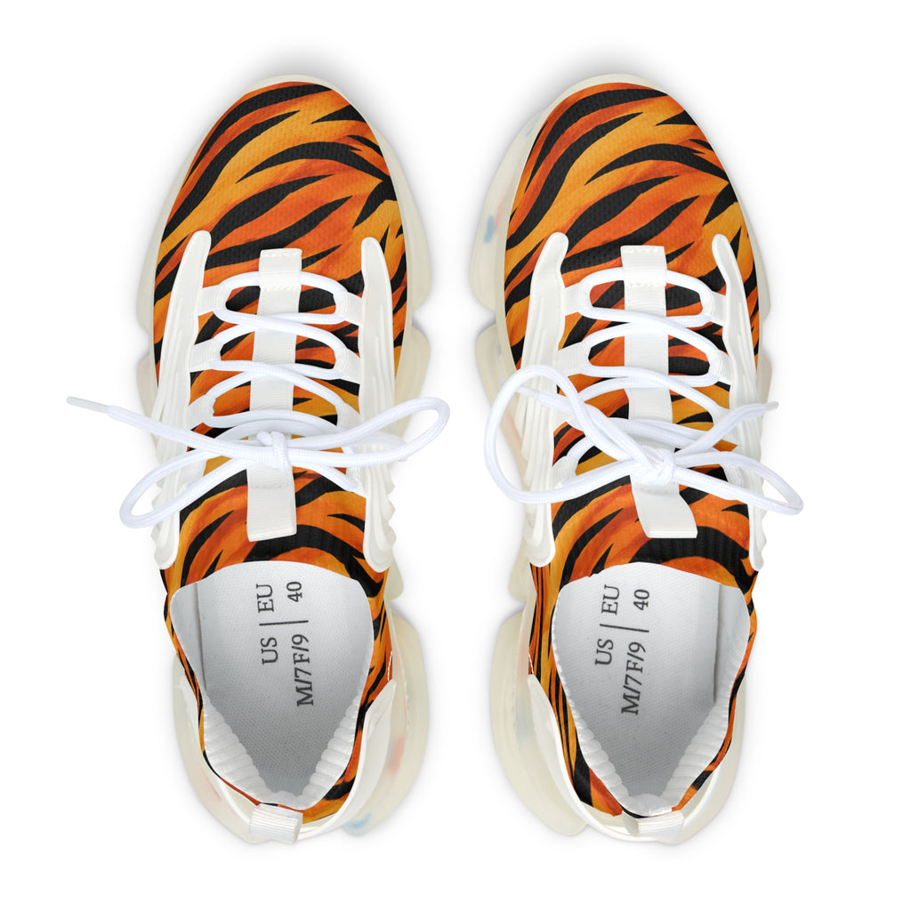 Tiger Stripe Mesh Sneakers — Women's Stylish Animal Print Athletic Shoes