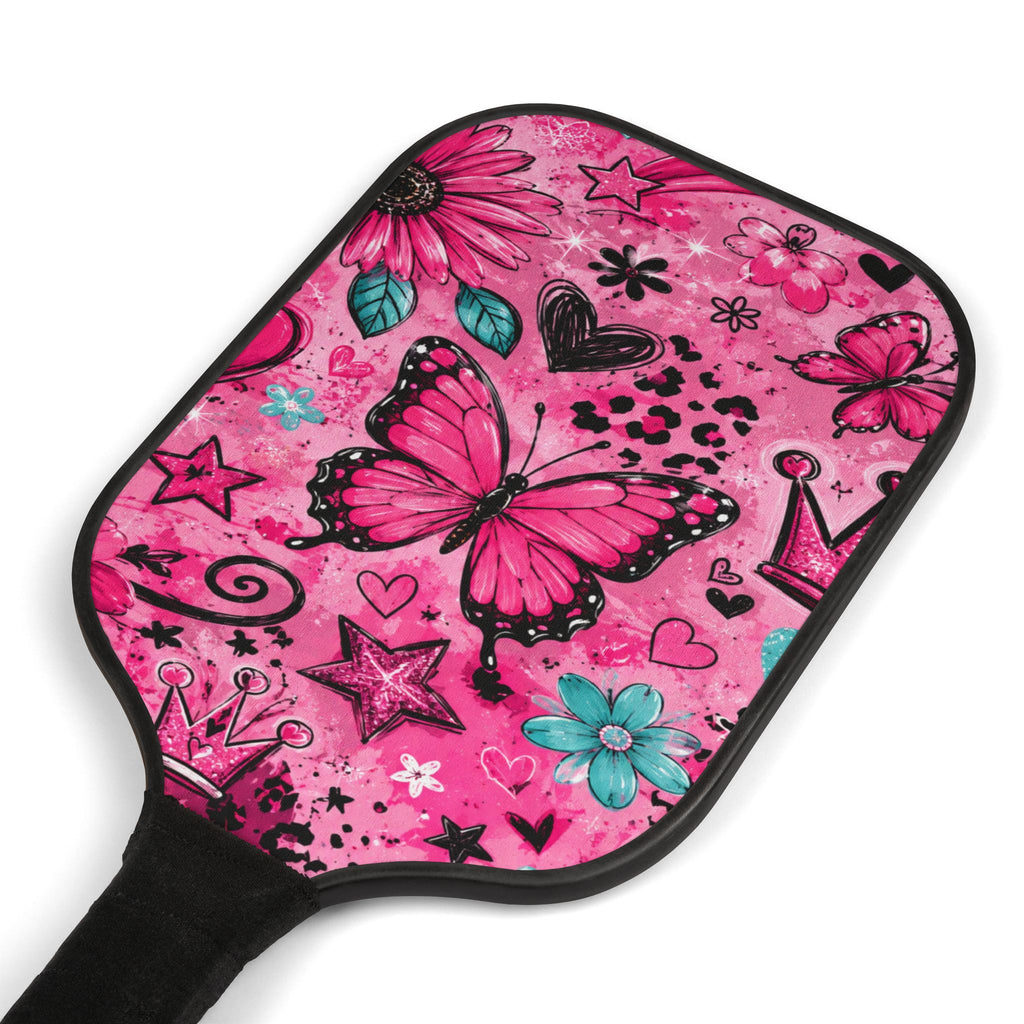Pickleball Paddles – Pink Butterfly Floral Design Kit (2 Paddles + Balls)