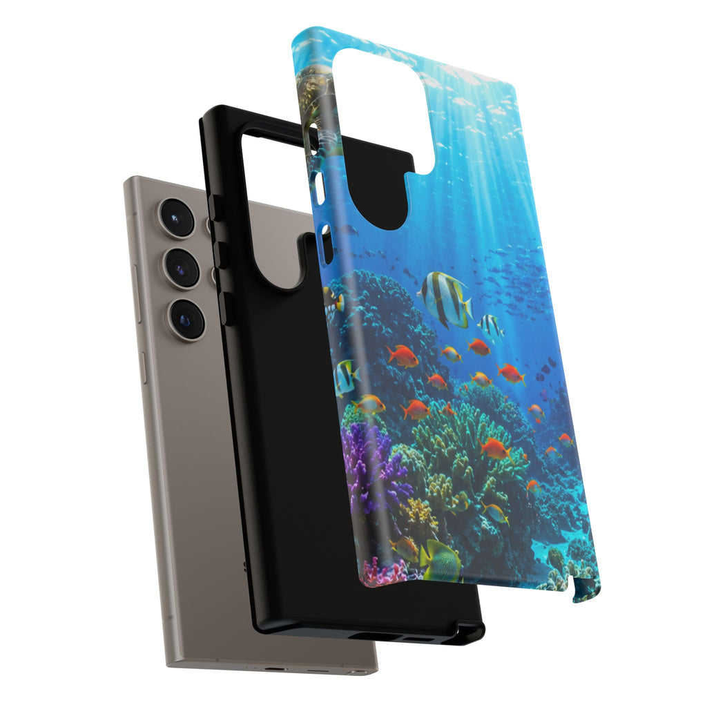 Underwater Ocean Life Tough Phone Case — Coral Reef & Sea Turtle Protective Cover
