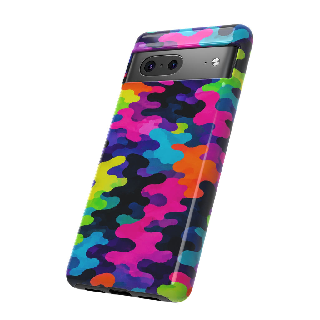 Neon Camo Tough Phone Case — Bright Rainbow Protective iPhone Cover