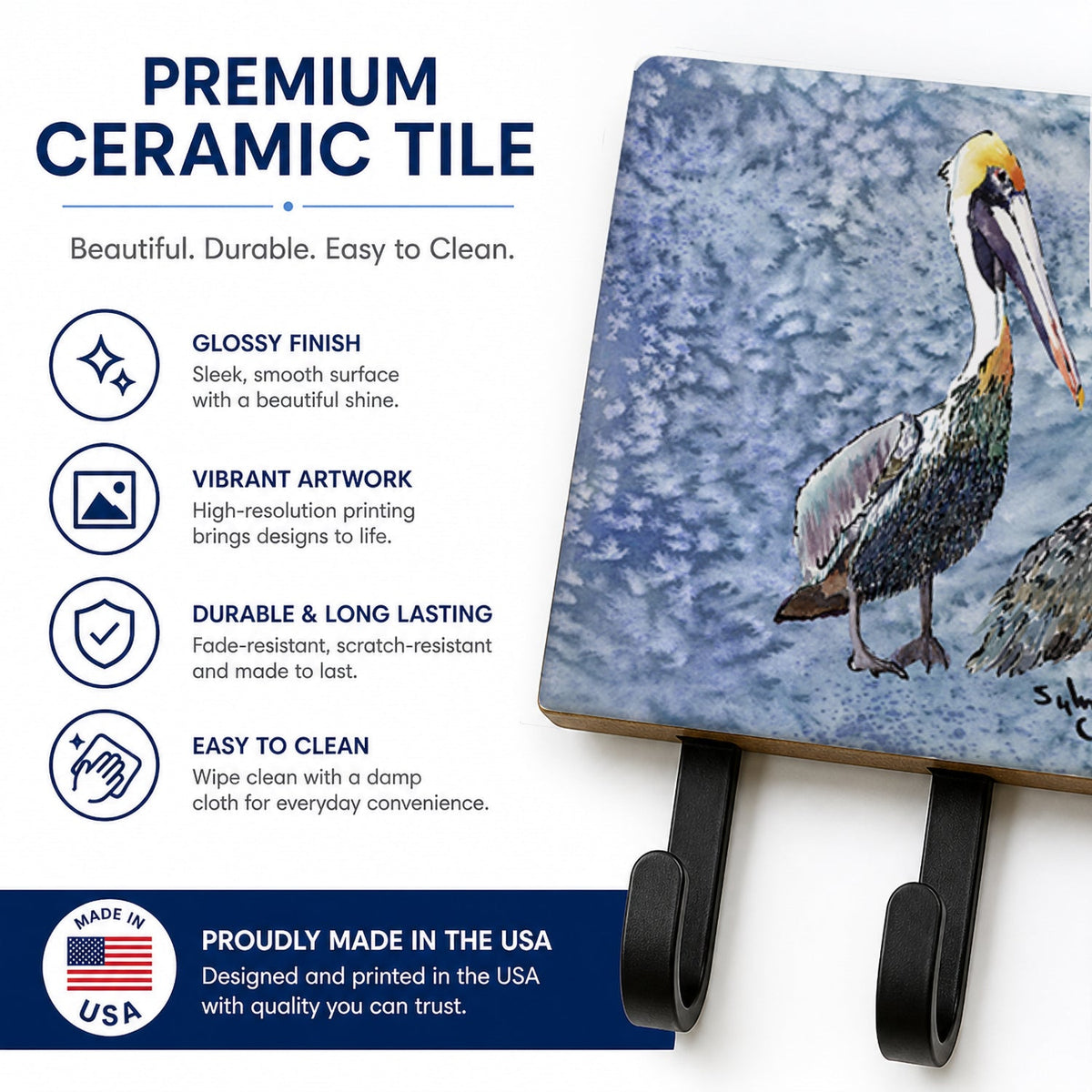 Pelican Leash or Key Holder Wall Hooks, Coat Rack Wall Mount, for Hanging Keys, Towels, Aprons, Leashes