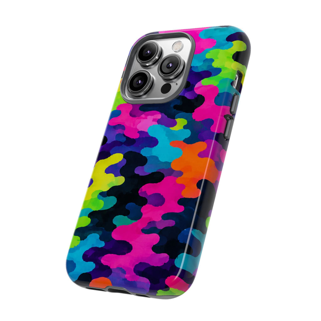 Neon Camo Tough Phone Case — Bright Rainbow Protective iPhone Cover