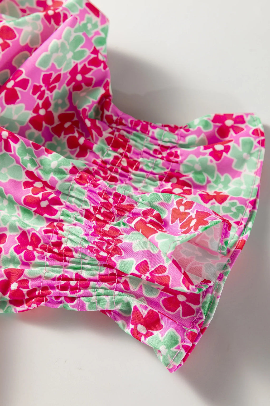 Floral Collared V-Neck Puff Sleeve Top