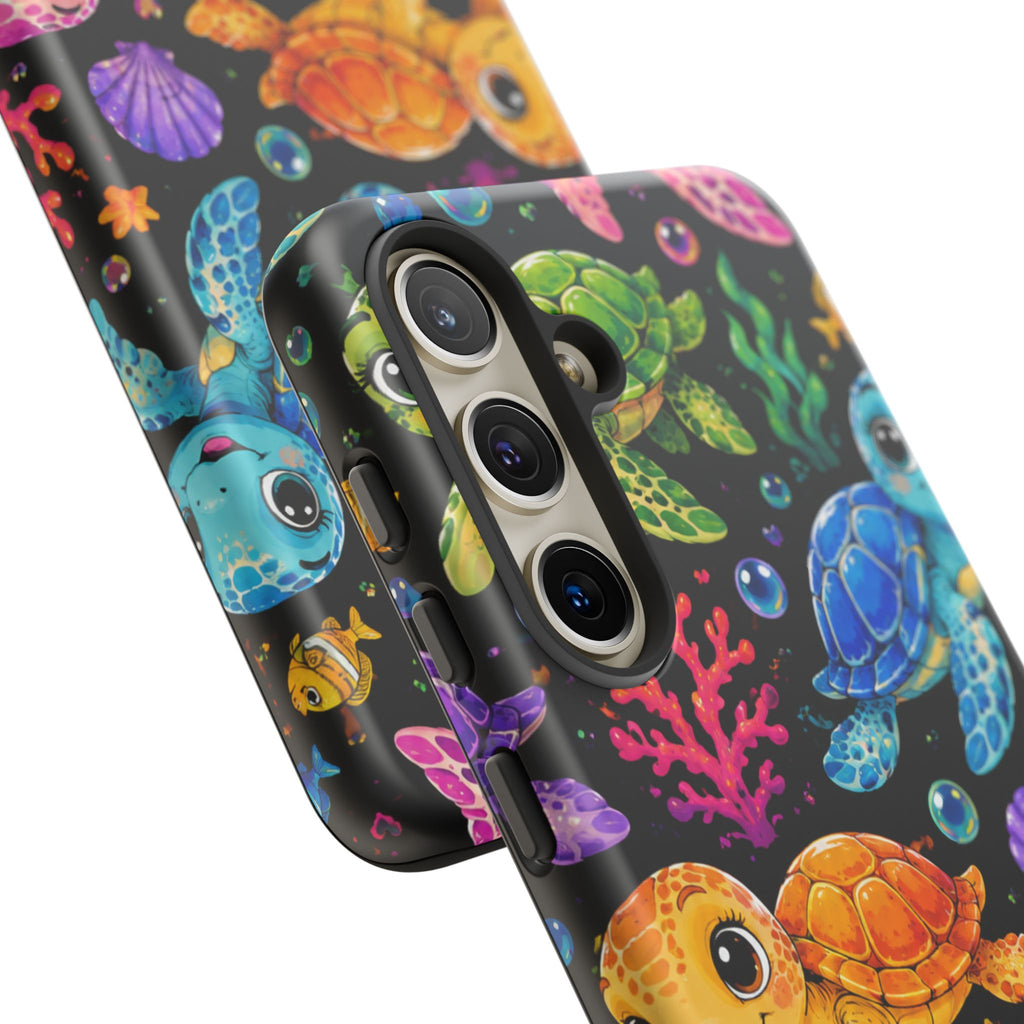 Phone Case — Colorful Cute Sea Turtles on Black (Protective Smartphone Cover)