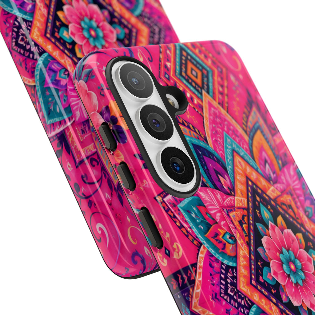 Floral Mandala Tough Phone Case — Pink Boho Protective Cover