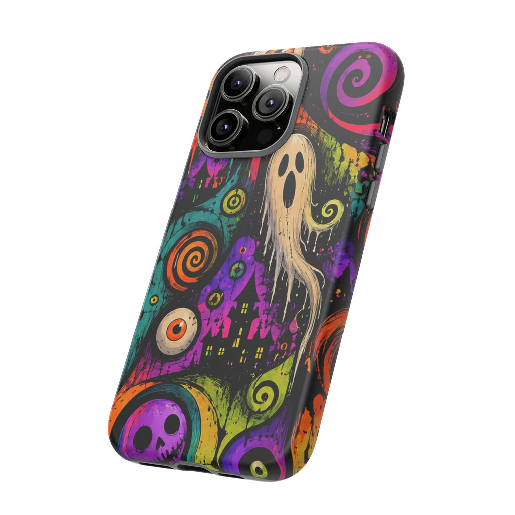 Halloween Ghost Phone Case — Colorful Spooky Skull & Haunted House Tough Case