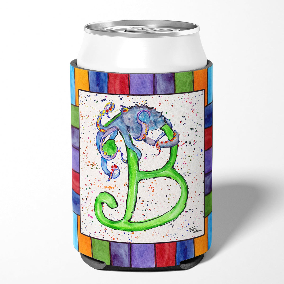 Beach and Seafood Letter B Can or Bottle Hugger Cooler Sleeve for Standard 12 oz Cans, Insulated Foam Beer & Soda Can Hugger Reusable