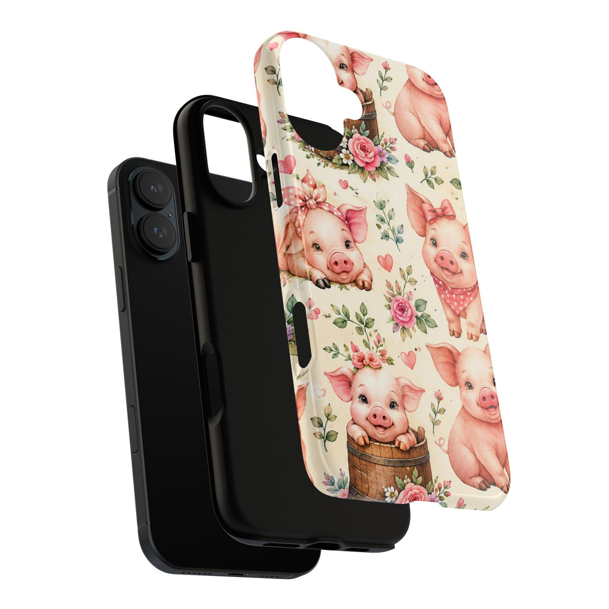 Cute Pink Piglet Phone Case — Vintage Floral Farm Animal iPhone Cover