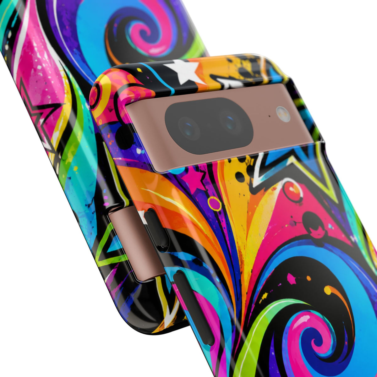 Psychedelic Swirl Phone Case — Bold Retro Stars & Neon Pop Art Tough Case
