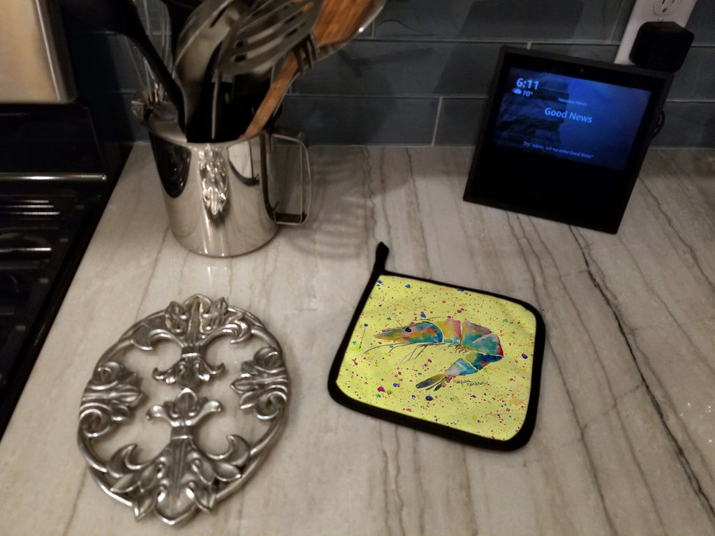 Shrimp Pot Holder Set of 2 Heat Resistant Quilted Hot Pads 7.5 x 7.5 Inch, Insulated Kitchen Trivets for Cooking & Baking