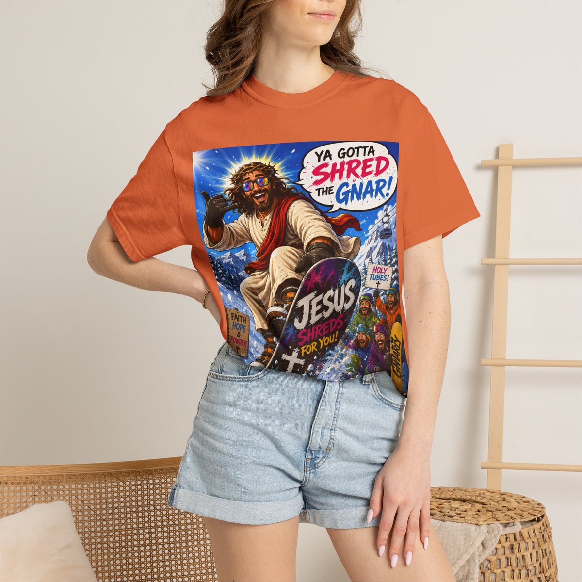 Jesus Skateboarding Shred the Gnar T-shirt | Christian Skateboard Design
