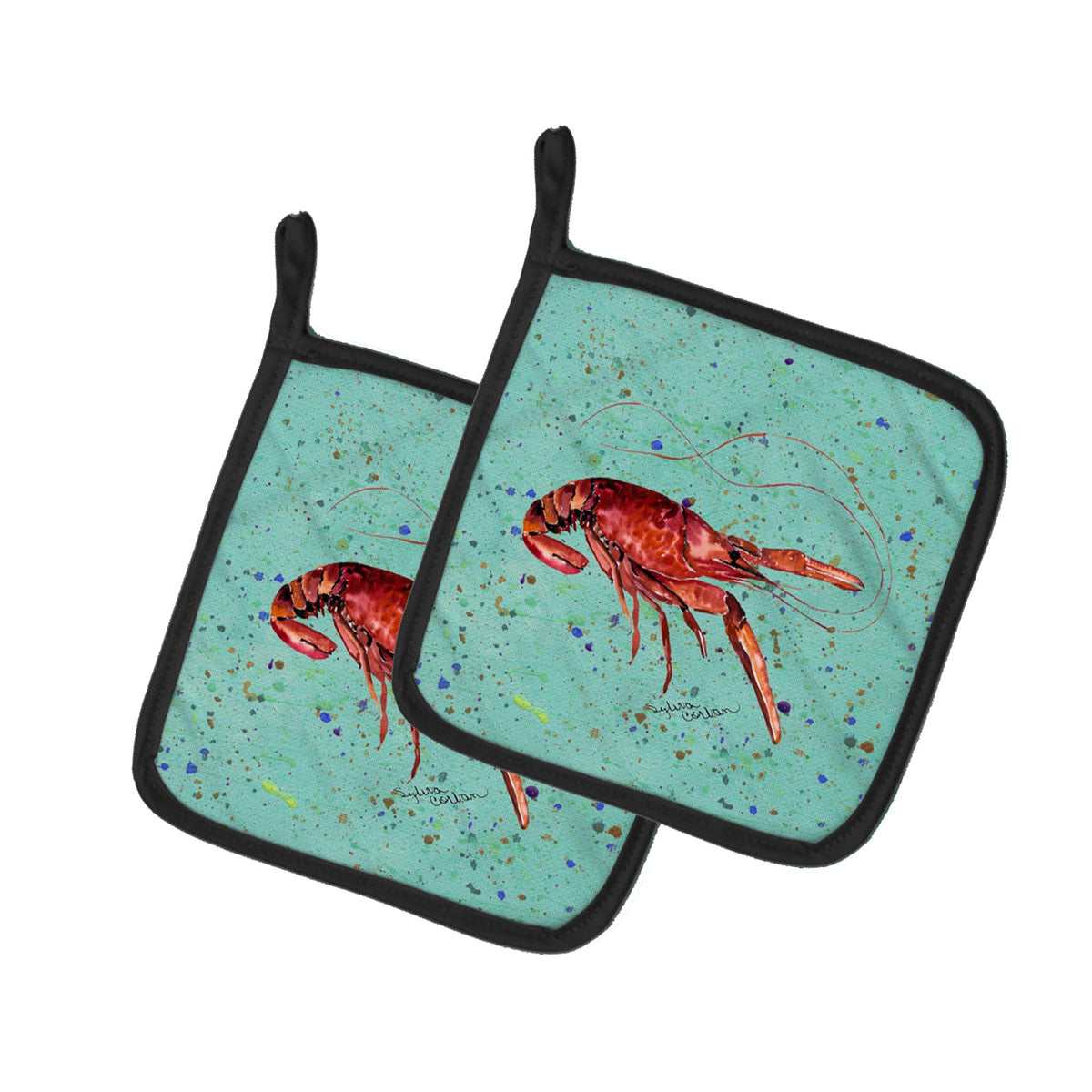 Crawfish Pot Holder Set of 2 Heat Resistant Quilted Hot Pads 7.5 x 7.5 Inch, Insulated Kitchen Trivets for Cooking & Baking