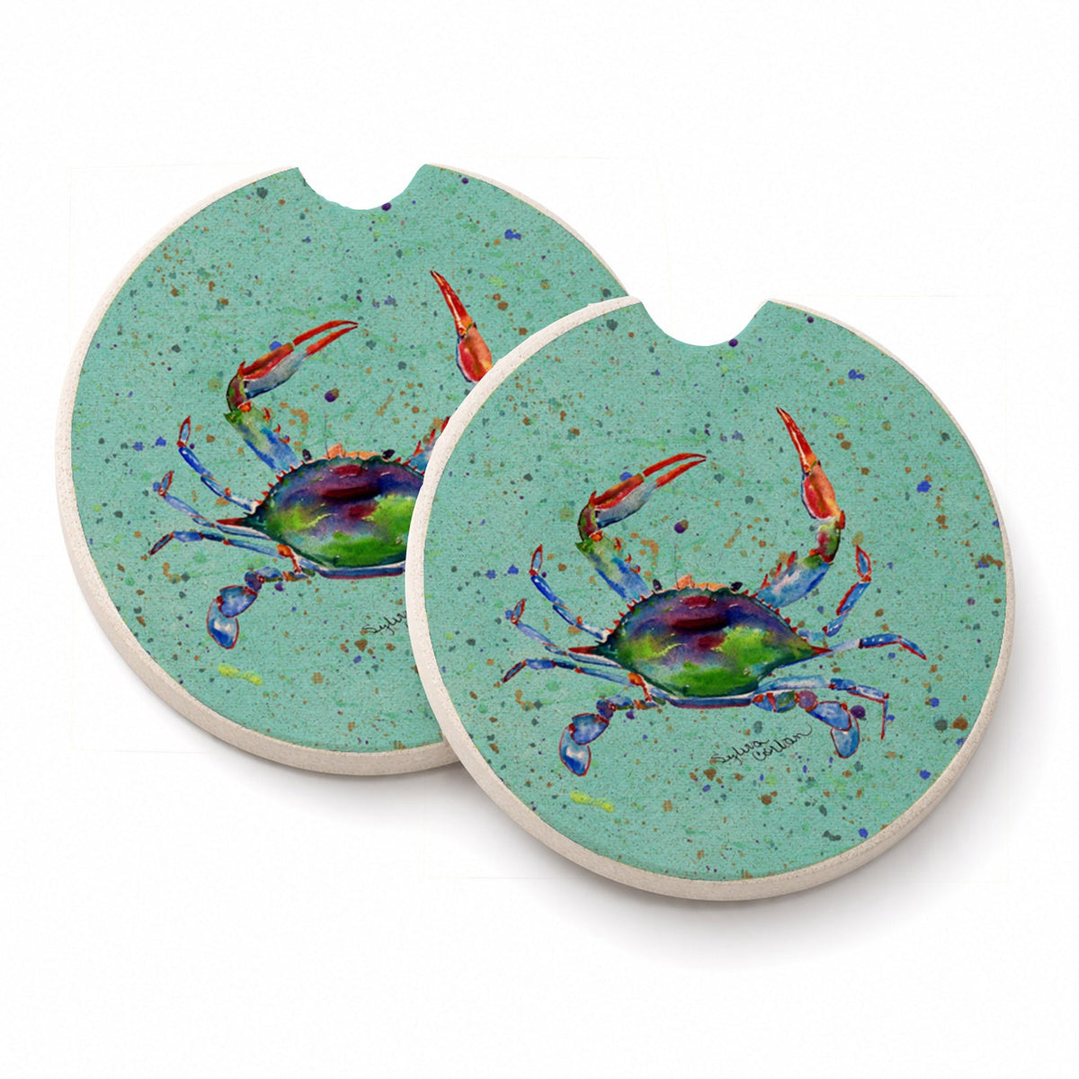 Crab Set of 2 Cup Holder Car Coasters Absorbent Round Sandstone Coasters Gifts for Men or Women, 2.5, Multicolor
