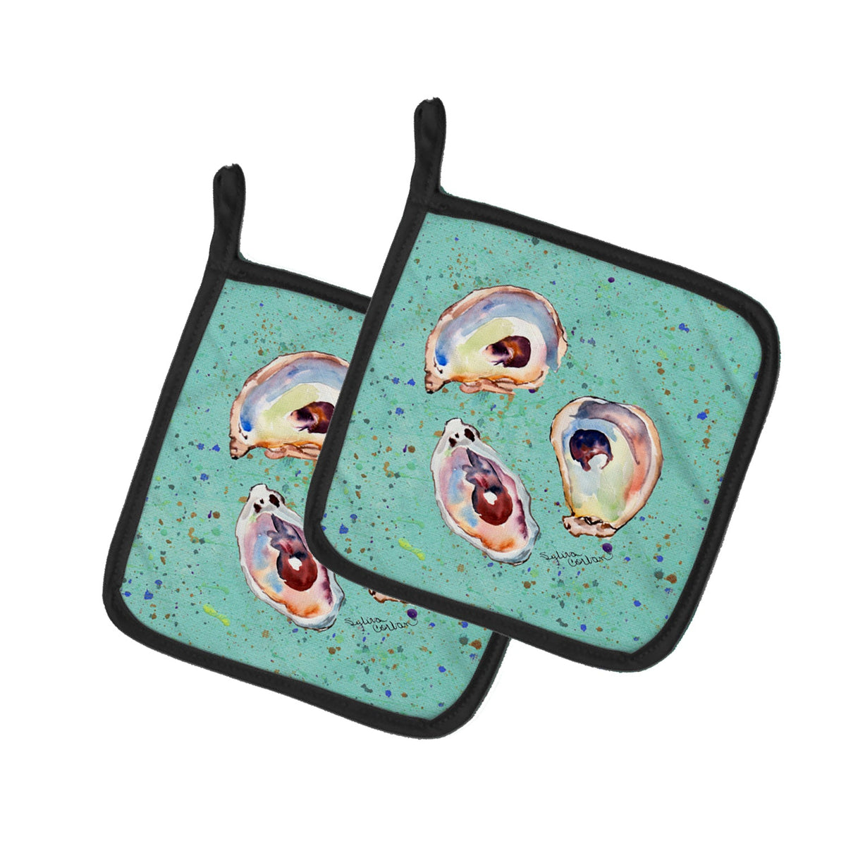 Oyster Pot Holder Set of 2 Heat Resistant Quilted Hot Pads 7.5 x 7.5 Inch, Insulated Kitchen Trivets for Cooking & Baking