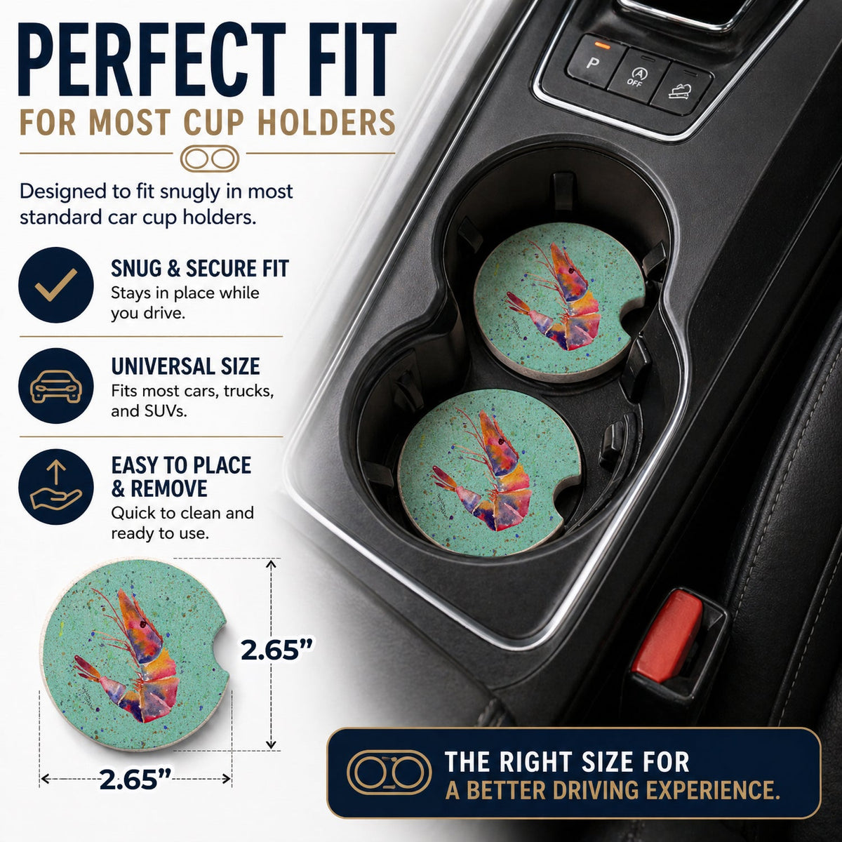 Shrmip Set of 2 Cup Holder Car Coasters Absorbent Round Sandstone Coasters Gifts for Men or Women, 2.5, Multicolor