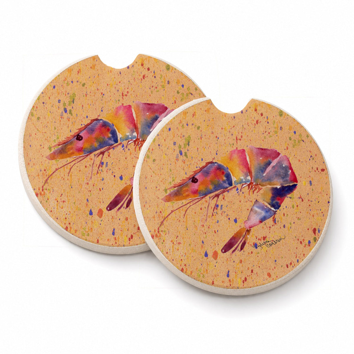 Shrimp Set of 2 Cup Holder Car Coasters Absorbent Round Sandstone Coasters Gifts for Men or Women, 2.5, Multicolor
