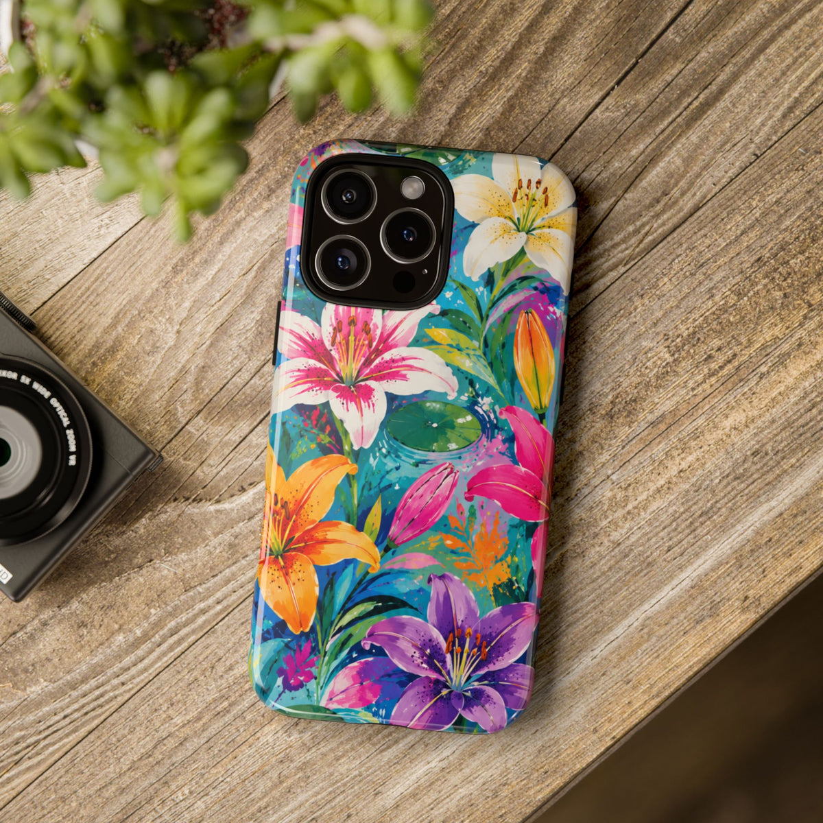 Floral Lily Tough Phone Case — Colorful Tropical Flower Protective Cover