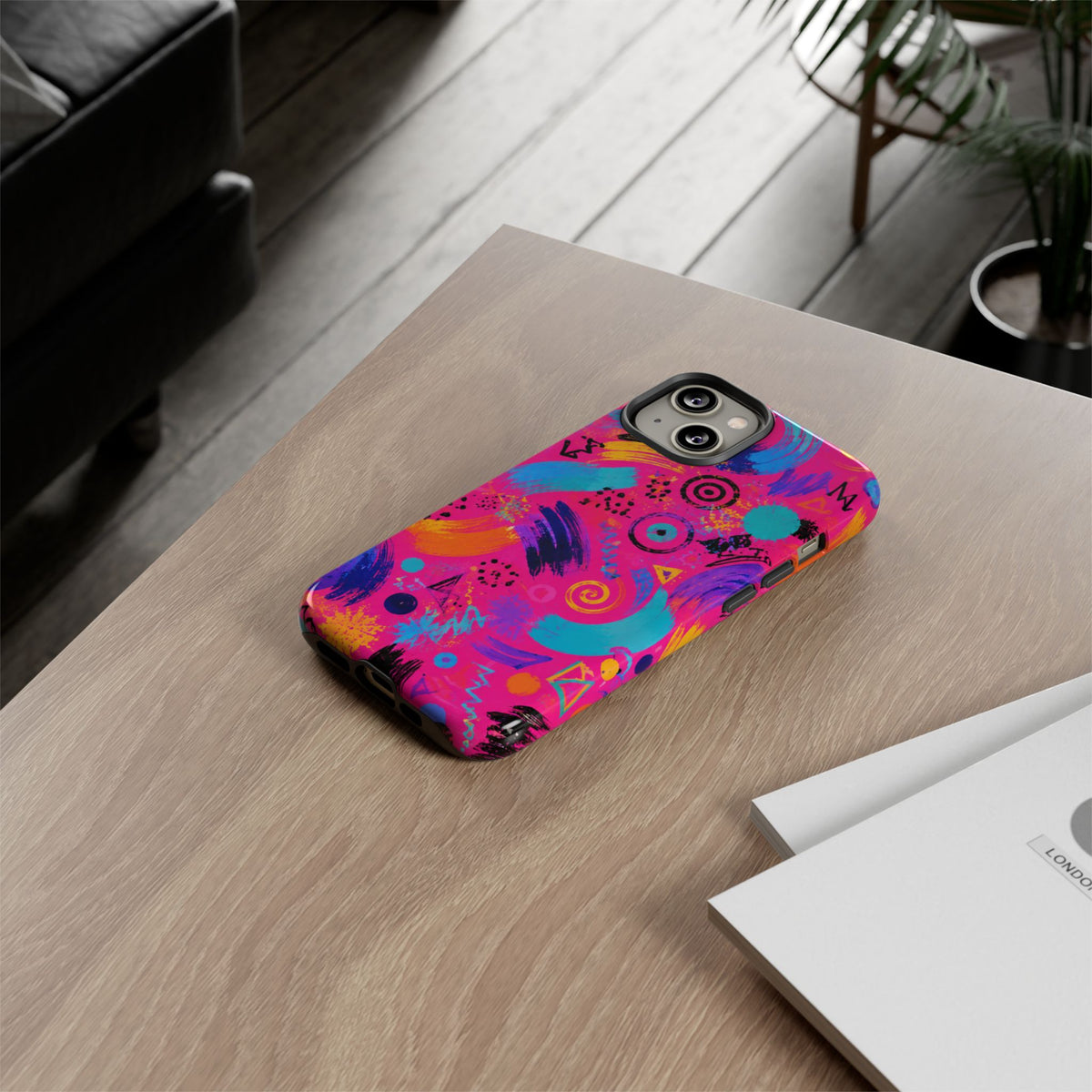 Neon Retro Abstract Tough Phone Case — 80s Brushstroke Pattern