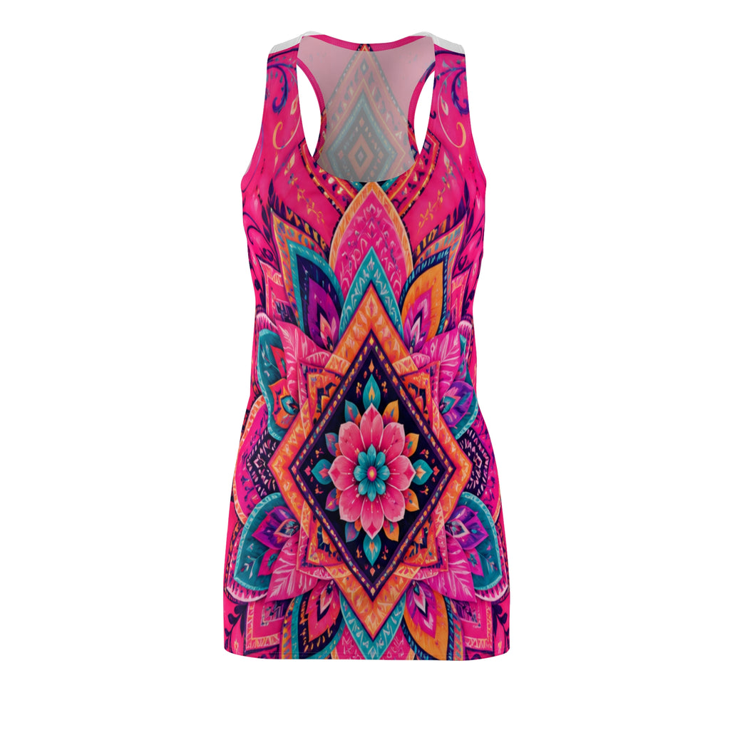 Mandala Floral Racerback Dress — Vibrant Pink Boho AOP