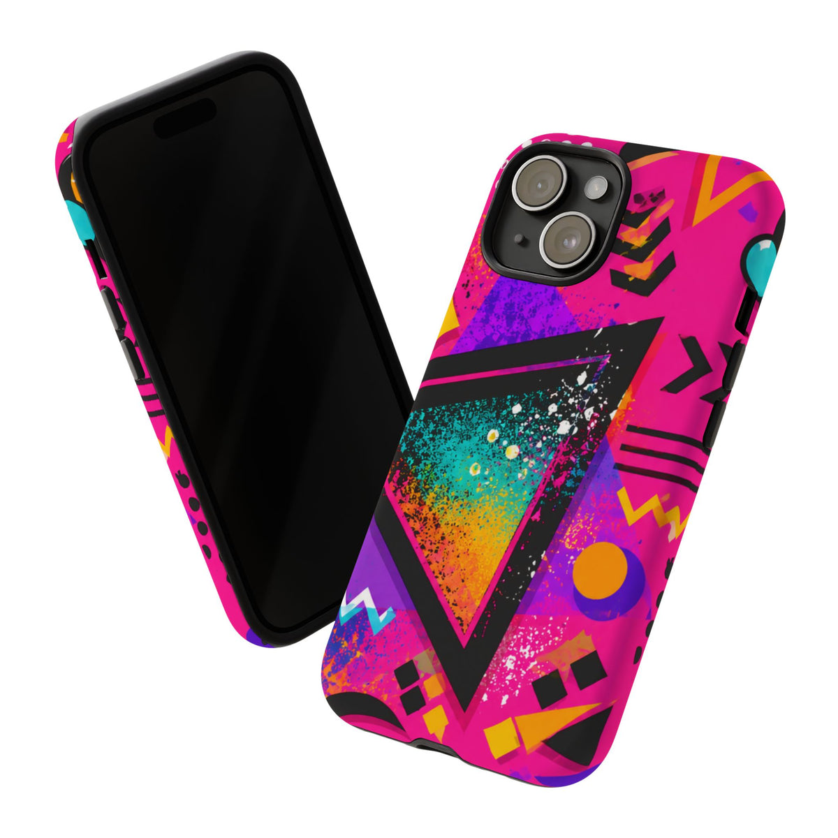 Retro 80s Geometric Phone Case — Neon Triangle Tough Case