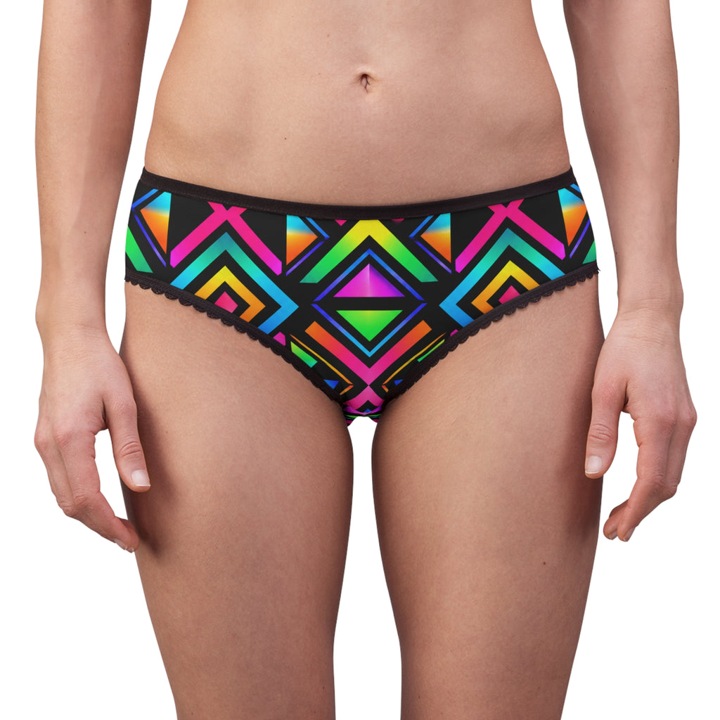 Neon Geometric Women's Briefs — Vibrant All-Over Print