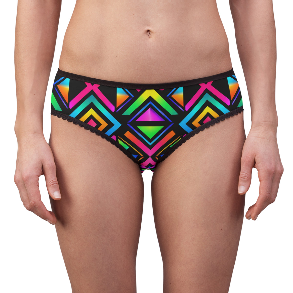 Neon Geometric Women's Briefs — Vibrant All-Over Print