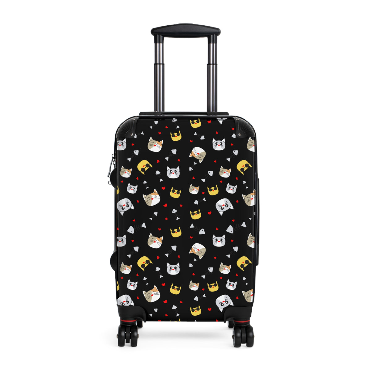 Cat Crown Print Suitcase — Cute Black Travel Luggage with Emoji Cat Pattern