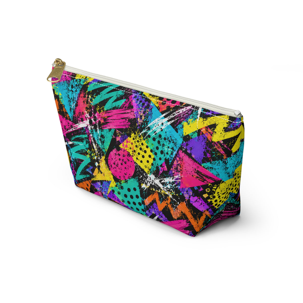 Neon 90s Retro Accessory Pouch — Geometric Splash Makeup Bag