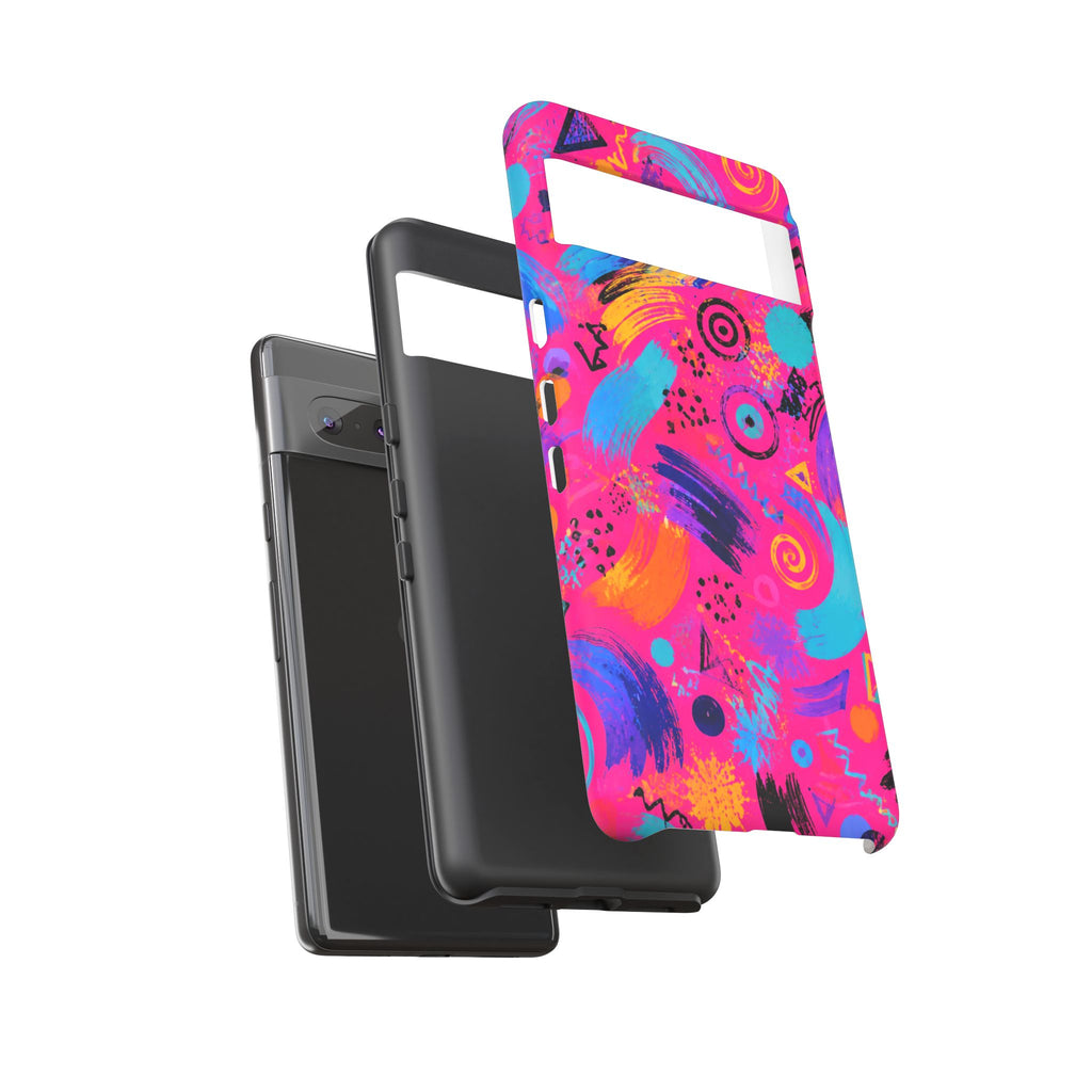 Neon Retro Abstract Tough Phone Case — 80s Brushstroke Pattern