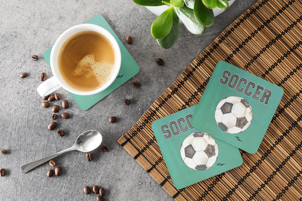 Soccer Foam Coasters Set of 4 Cup Coasters for Indoor Outdoor, Tabletop Protection, Anti Slip, Mouse pad Material