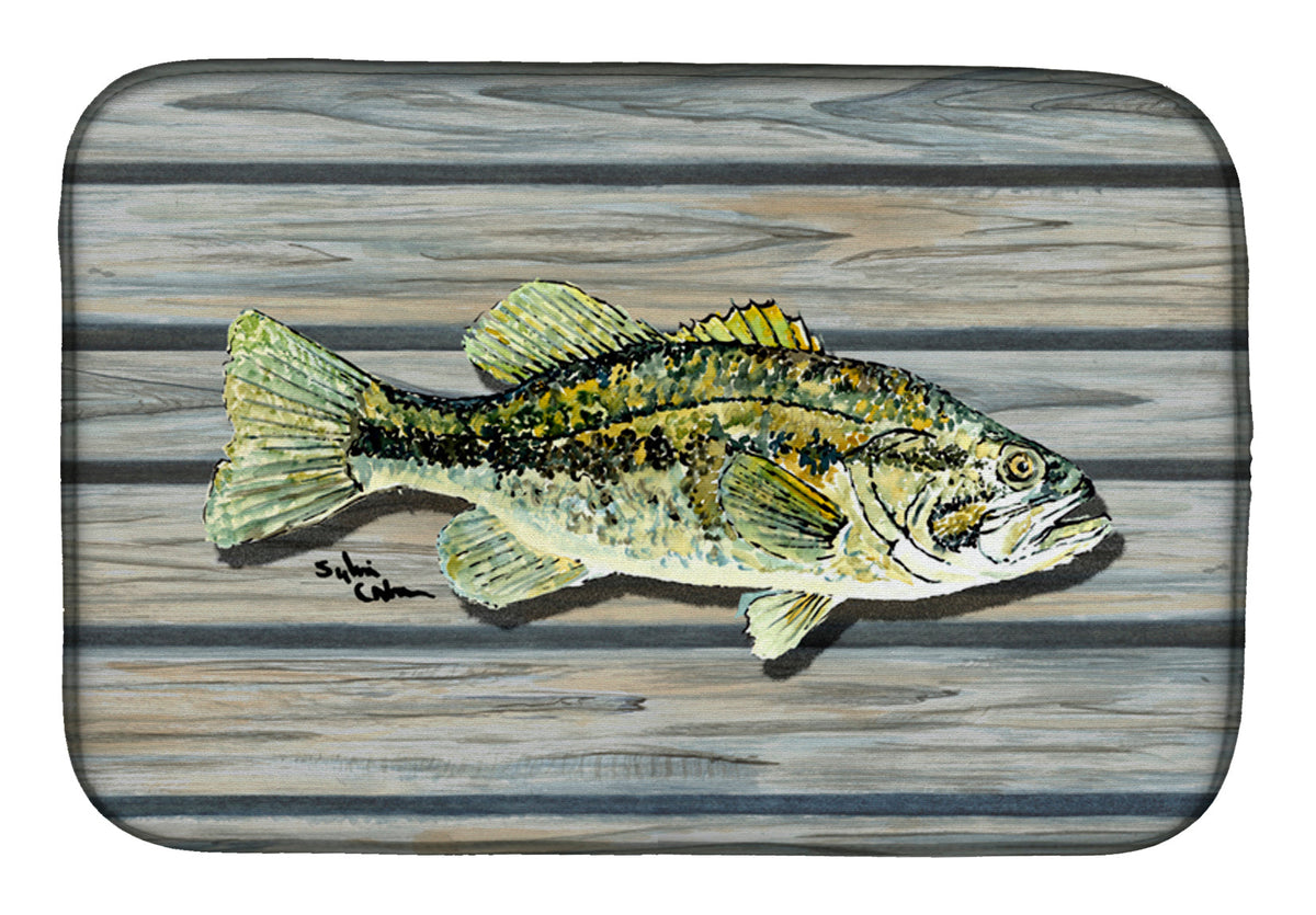 Small mouth Bass Fish on Pier Dish Drying Mat Absorbent Dish Drying Mat Pad for Kitchen Counter Dish Drainer Mat for Countertop, 14 x 21", Multicolor