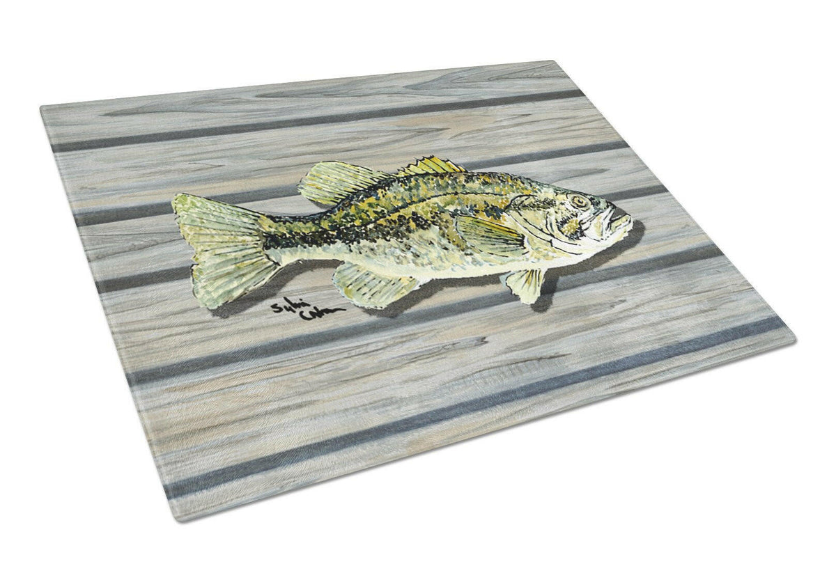 Small mouth Bass Fish on Pier Cutting Board Tempered Glass Kitchen Cutting Surface, Heat Resistant Chopping, Non-Slip Feet, Food Prep & Serving