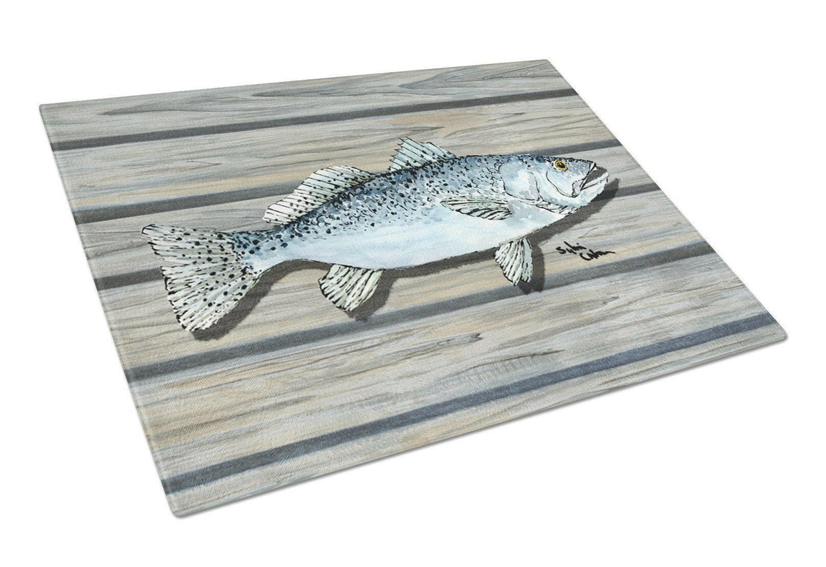 Fish Speckled Trout Cutting Board Tempered Glass Kitchen Cutting Surface, Heat Resistant Chopping, Non-Slip Feet, Food Prep & Serving