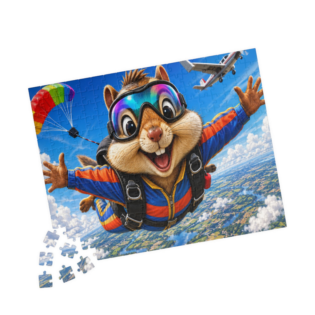 Skydiving Squirrel Jigsaw Puzzle — Cute Adventure Cartoon Puzzle (110/252/520/1014 pcs)