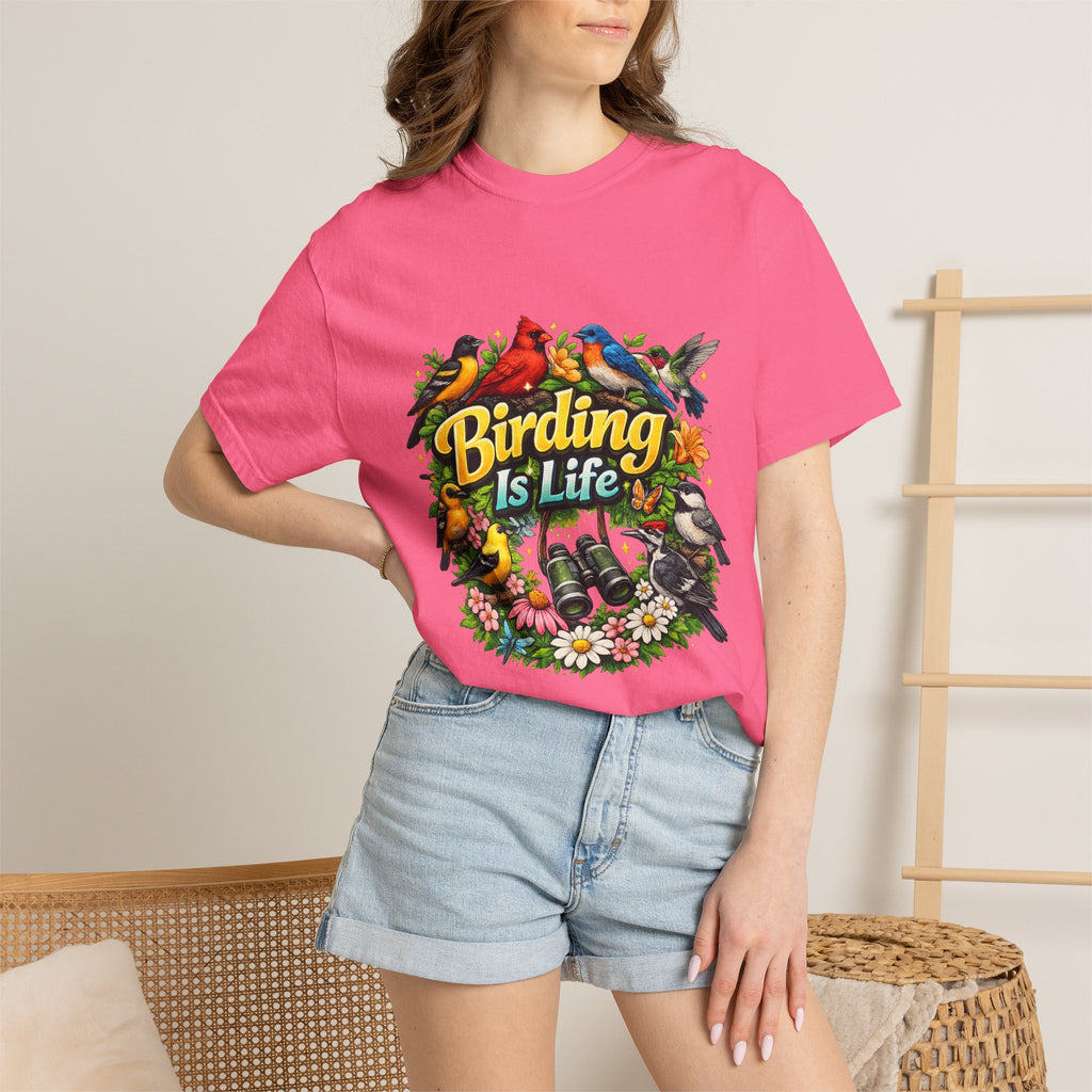 Birding Is Life T-shirt | Colorful Songbirds, Binoculars, Floral Design
