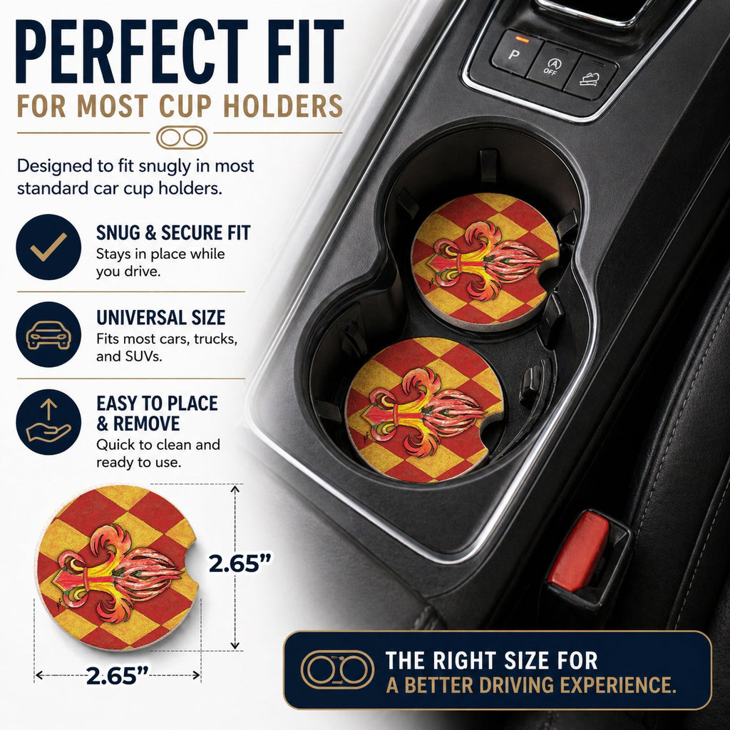 Hot Peppers Fleur de Lis Set of 2 Cup Holder Car Coasters Absorbent Round Sandstone Coasters Gifts for Men or Women, 2.5, Multicolor
