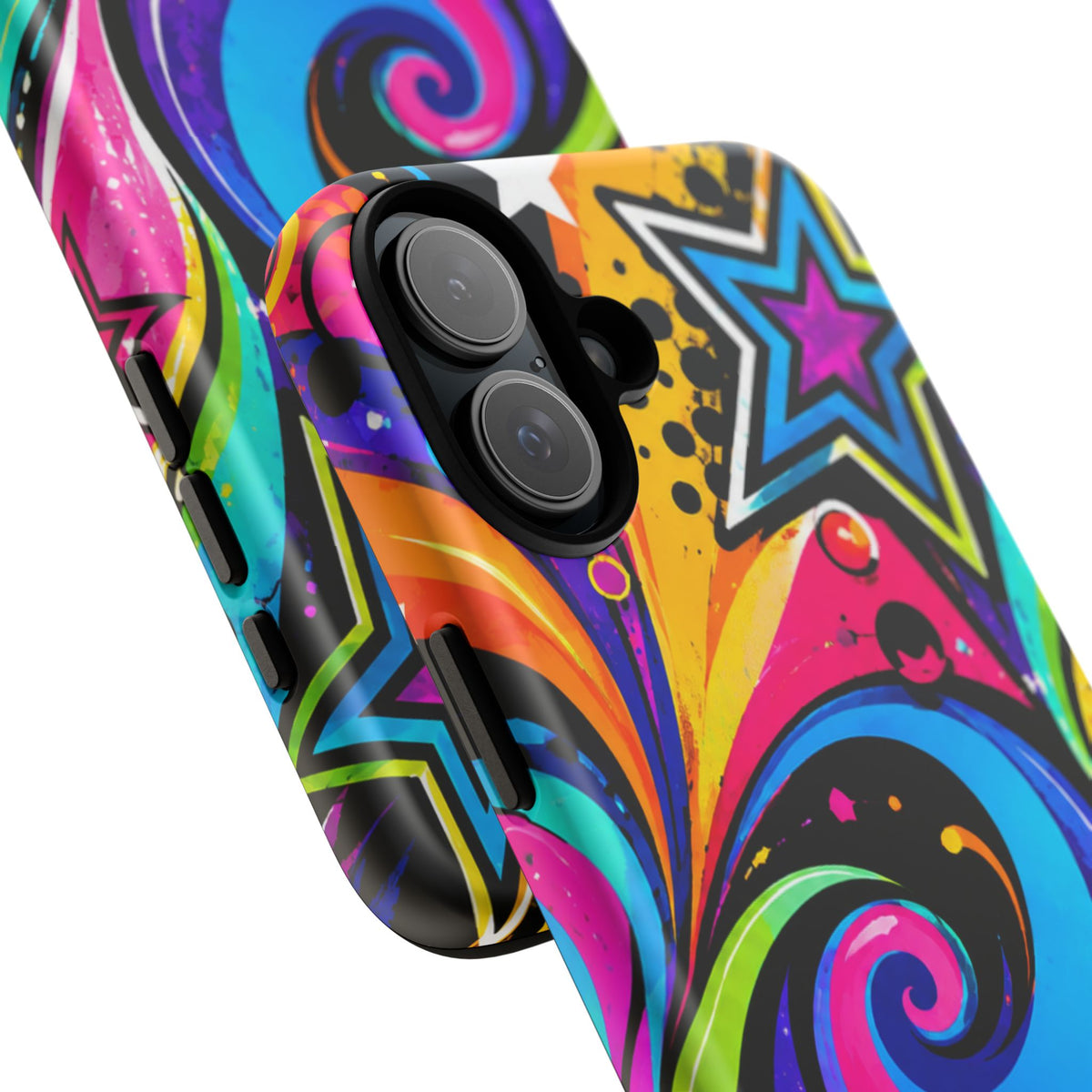 Psychedelic Swirl Phone Case — Bold Retro Stars & Neon Pop Art Tough Case