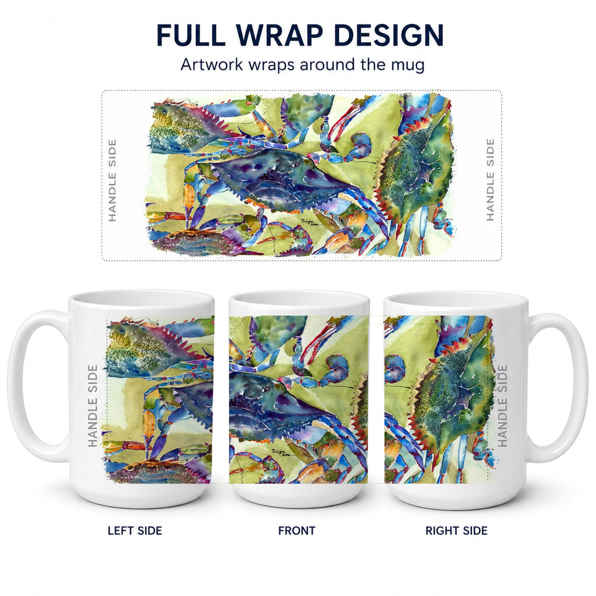 Crab All Over Ceramic Coffee Mug 15 oz Decorative Large C Handle Mug Cup for Tea, Cocoa Hot Chocolate
