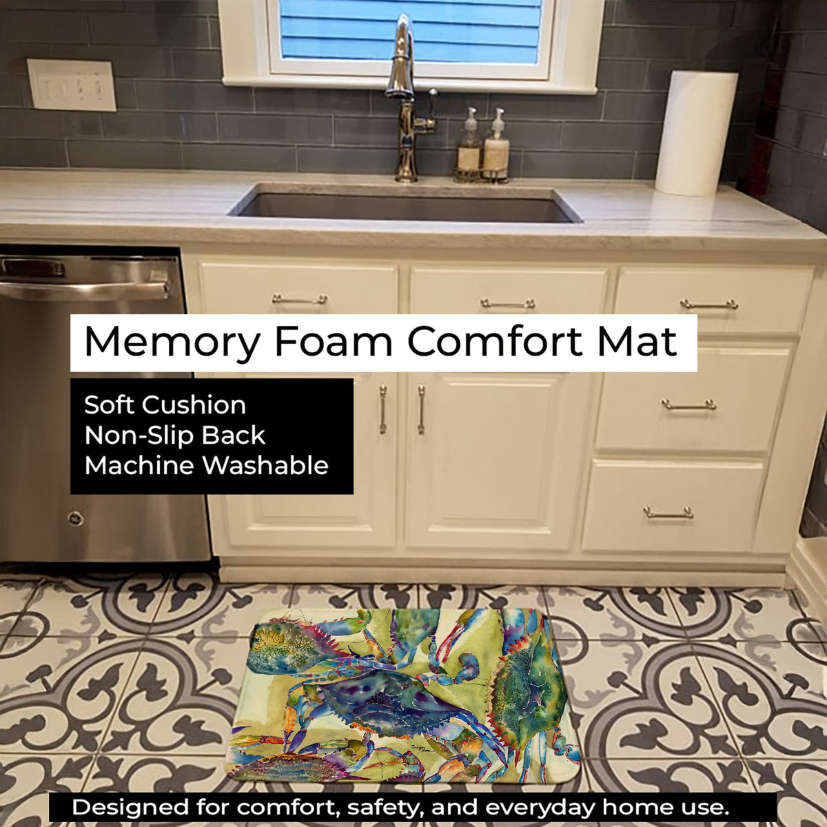 Crab All Over Memory Foam Kitchen Mat Machine Washable Anti-Fatigue Cushion Comfort Bath or Kitchen Rug