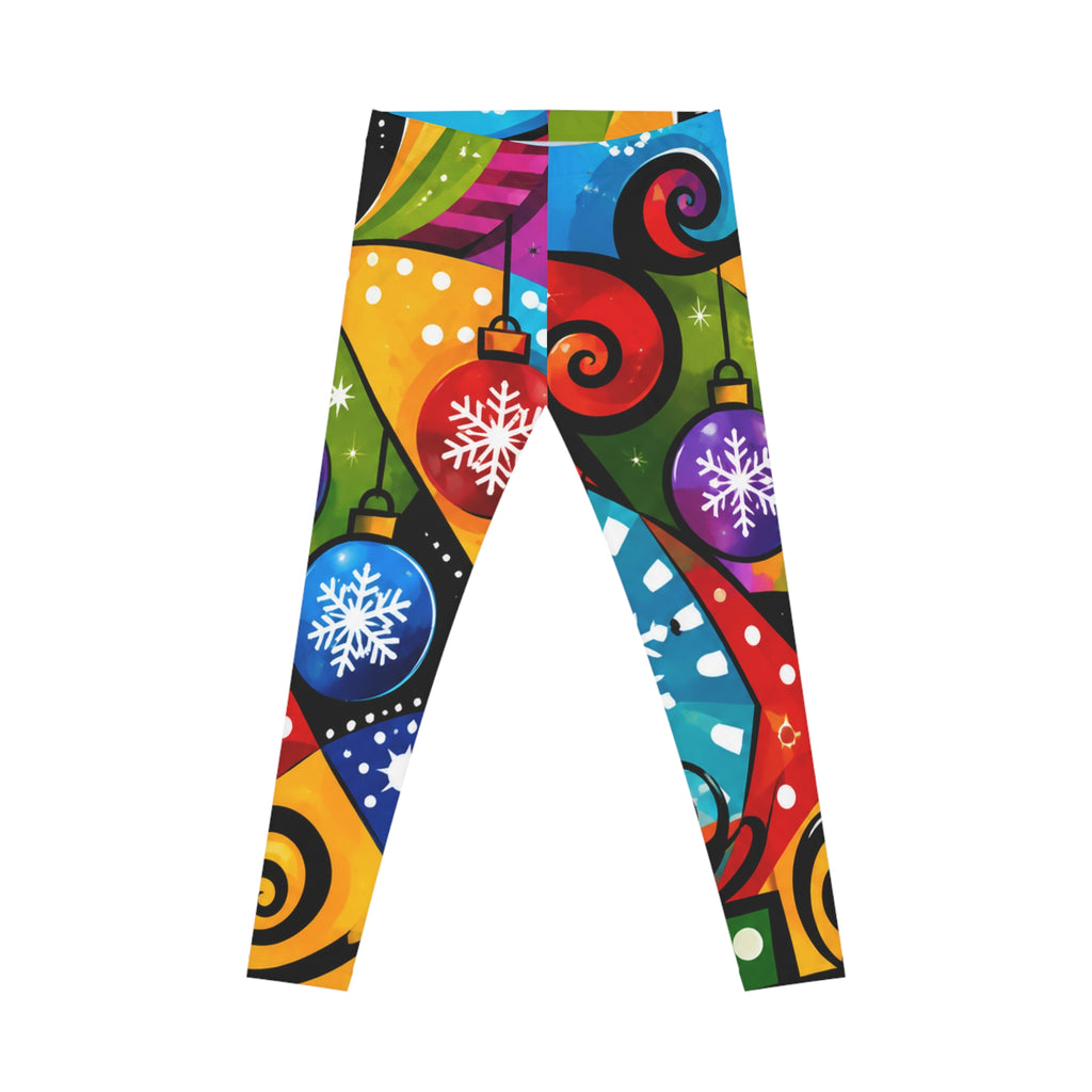 Holiday Ornament Abstract Leggings — Colorful Christmas All-Over Print