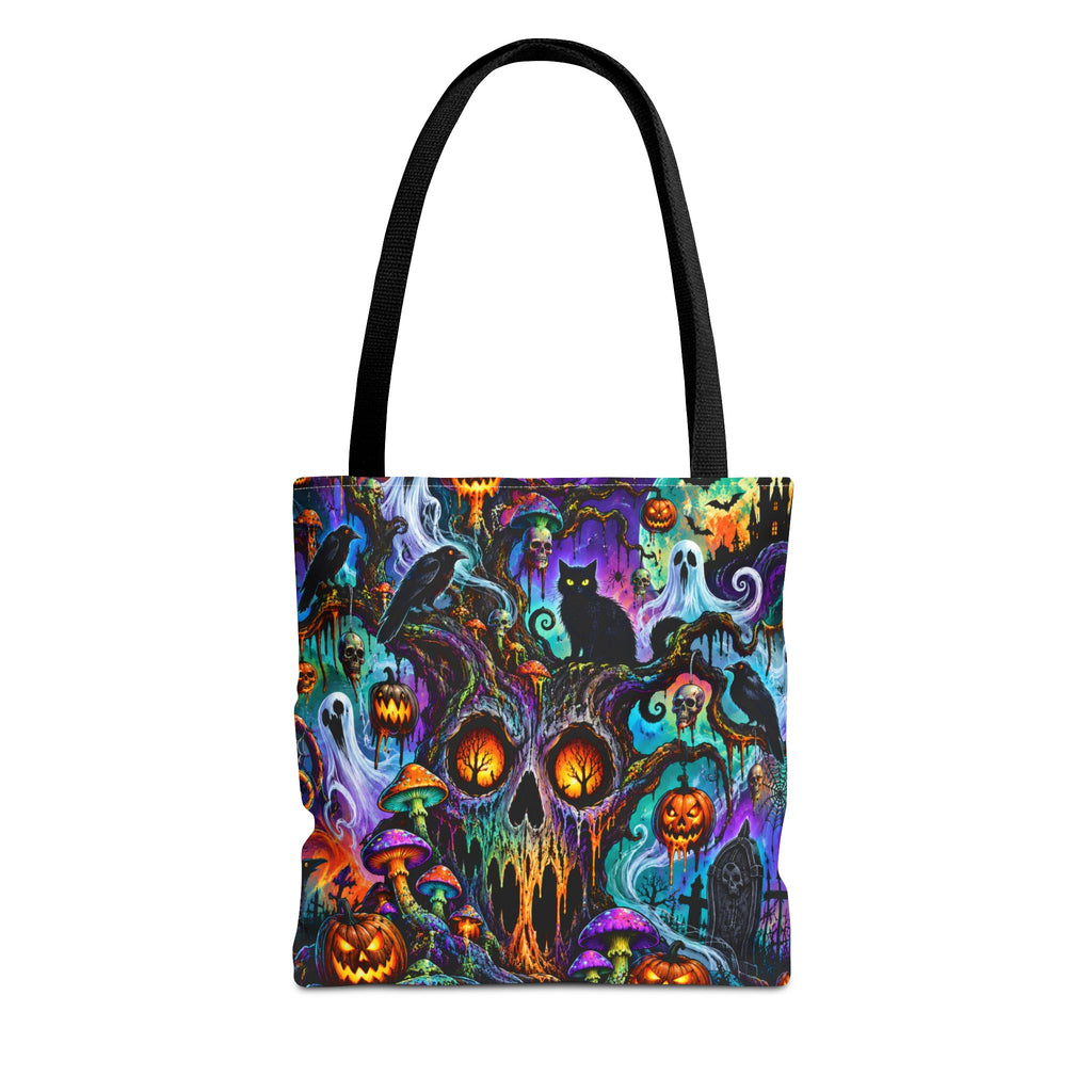 Halloween Haunted Pumpkin Tote Bag — Spooky Cat & Ghosts All-Over Print